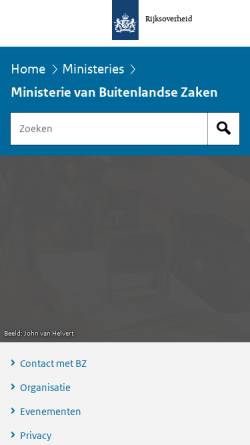 Vorschau der mobilen Webseite www.minbuza.nl, Ministerium für auswärtige Angelegenheiten.
