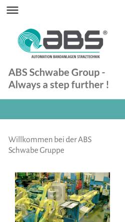 Vorschau der mobilen Webseite www.abs-schwabe.com, ABS Automation GmbH Bandanlagen-Stanztechnik