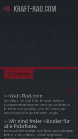 Vorschau der mobilen Webseite www.kraft-rad.com, Kraft-Rad.com, Andrej Klipenstein und Christian Hoeppke GbR