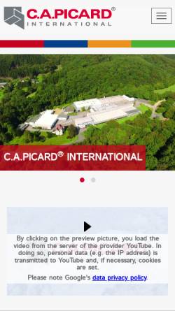 Vorschau der mobilen Webseite www.capicard.de, C.A.Picard GmbH & Co. KG