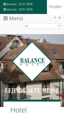Vorschau der mobilen Webseite www.balancehotel-leipzig.de, Balance Hotel Leipzig
