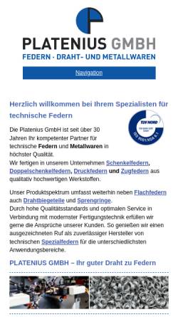 Vorschau der mobilen Webseite www.platenius-federn.de, Platenius GmbH