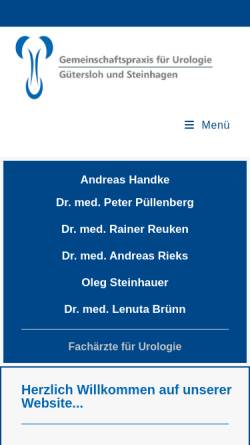Vorschau der mobilen Webseite www.urologie-guetersloh.de, A. Handke, Dr. P. Püllenberg, Dr. R. Reuken, Dr. A. Rieks & O. Steinhauer, Fachärzte für Urologie