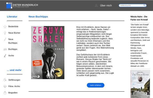 Vorschau von www.dieterwunderlich.de, Buch- und Filmtipps von Dieter Wunderlich