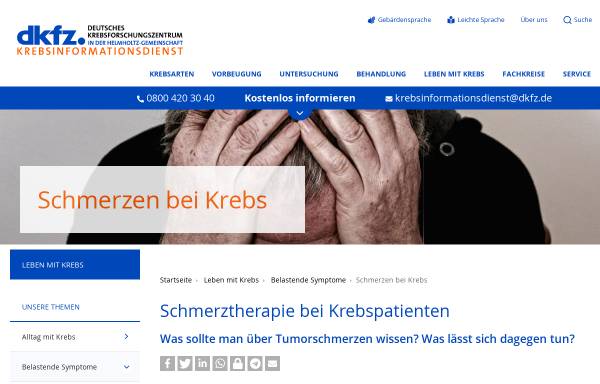 Vorschau von www.krebsinformationsdienst.de, Krebsschmerz