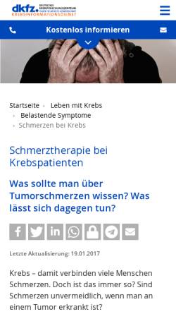 Vorschau der mobilen Webseite www.krebsinformationsdienst.de, Krebsschmerz
