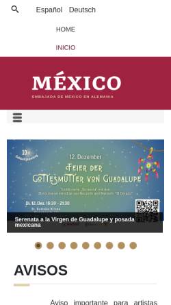 Vorschau der mobilen Webseite embamex.sre.gob.mx, Mexikanische Botschaft