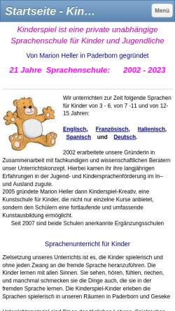 Vorschau der mobilen Webseite www.kinderspiel-pb.de, Kinderspiel Paderborn