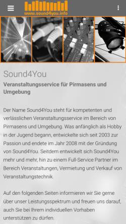 Vorschau der mobilen Webseite sound4you.info, Sound4You - Veranstaltungsservice