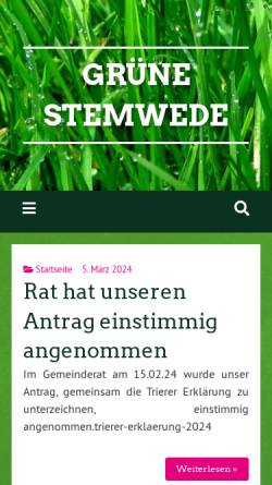 Vorschau der mobilen Webseite gruene-stemwede.de, Bündnis 90/ Die Grünen, Ortsverband Stemwede