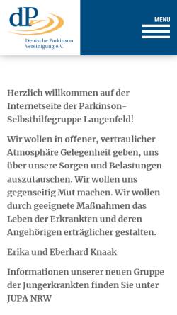 Vorschau der mobilen Webseite www.parkinson-langenfeld.de, Deutsche Parkinson Vereinigung e.V. - Regionalgruppe Langenfeld