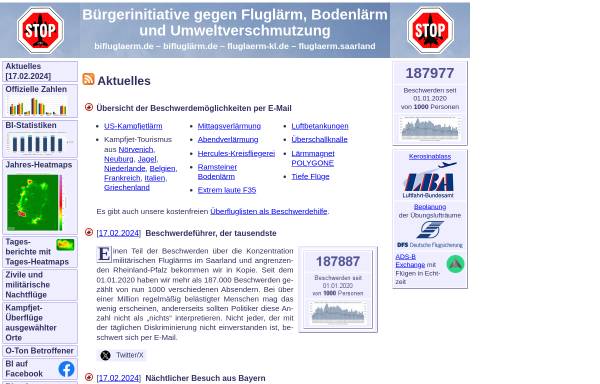 Vorschau von www.fluglaerm-kl.de, Bürgerinitiative gegen Fluglärm, Bodenlärm und Umweltverschmutzung e.V.