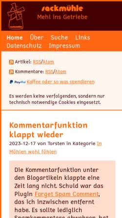 Vorschau der mobilen Webseite www.sackmuehle.de, Sackmühle