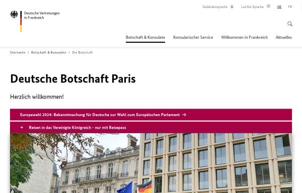 Vorschau von www.paris.diplo.de, Frankreich, deutsche Botschaft in Paris