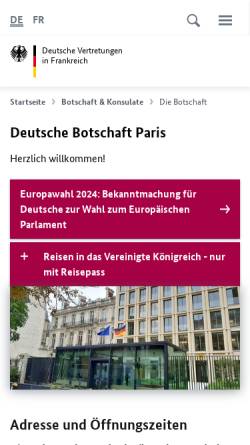 Vorschau der mobilen Webseite www.paris.diplo.de, Frankreich, deutsche Botschaft in Paris