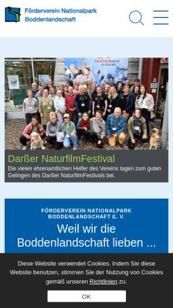 Vorschau der mobilen Webseite www.bodden-nationalpark.de, Förderverein Nationalpark Boddenlandschaft e.V.
