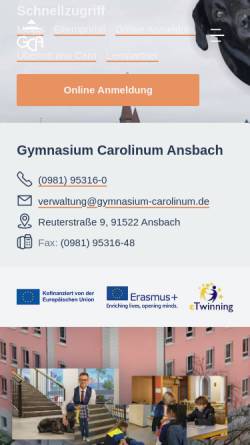 Vorschau der mobilen Webseite gymnasium-carolinum.de, Gymnasium Carolinum Ansbach