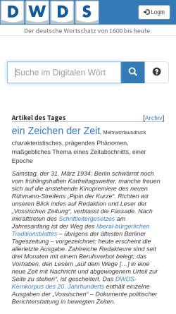 Vorschau der mobilen Webseite www.dwds.de, Digitales Wörterbuch der Deutschen Sprache des 20. Jahrhunderts