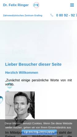 Vorschau der mobilen Webseite www.zahnarzt-grafing.de, Zahnarztpraxis Dr. Ringer