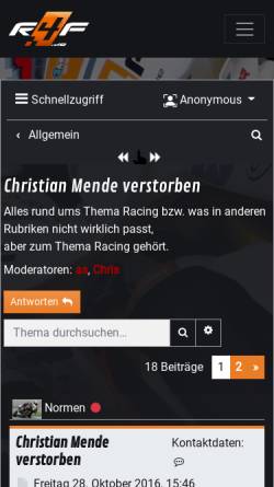 Vorschau der mobilen Webseite www.racing4fun.de, Powered by Mende