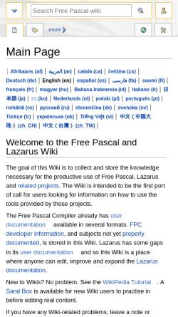 Vorschau der mobilen Webseite wiki.lazarus.freepascal.org, Lazarus Wiki