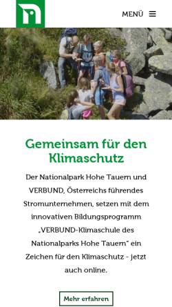 Vorschau der mobilen Webseite www.nationalpark-klimaschule.at, Verbund Klimaschule des Nationalparks Hohe Tauern