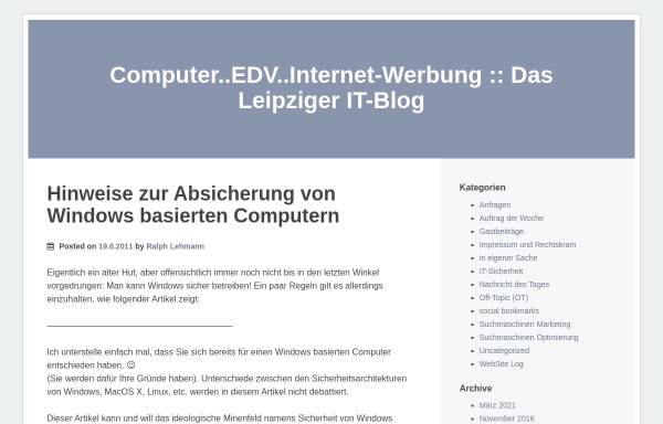 Vorschau von blog.ralph-lehmann.de, Hinweise zur Absicherung von Windows basierten Computern