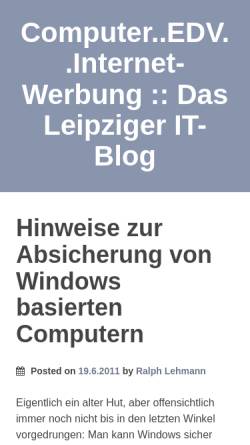 Vorschau der mobilen Webseite blog.ralph-lehmann.de, Hinweise zur Absicherung von Windows basierten Computern