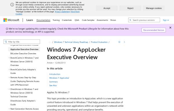 Vorschau von technet.microsoft.com, Windows 7 AppLocker im Überblick