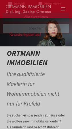 Vorschau der mobilen Webseite www.ortmann-immobilien.com, Ortmann Immobilien, Inhaberin Dipl.-Ing. Sabine Ortmann