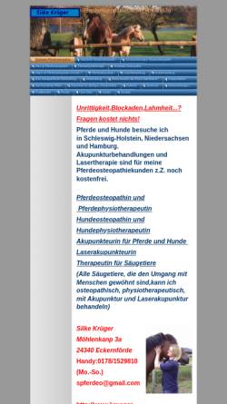Vorschau der mobilen Webseite www.krueger-pferdeosteopathie.de, Pferdeosteopathin in SH, MV und HH