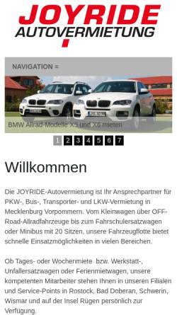 Vorschau der mobilen Webseite www.joyride.de, Joyride Autovermietung, Carsten Kempfert