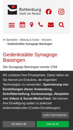 Vorschau der mobilen Webseite www.rottenburg.de, Gedenkstätte Synagoge Baisingen