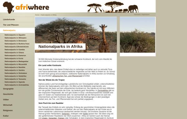 Vorschau von afriwhere.de, Afriwhere - Nationalparks in Afrika