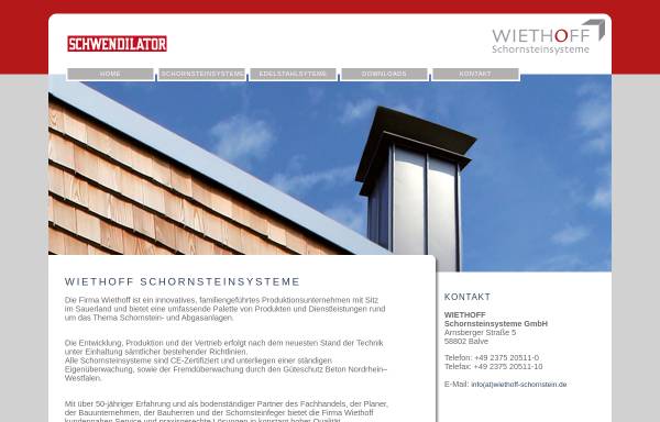 Vorschau von www.wiethoff-schornstein.de, Wiethoff Formstein, Bauteile und Betonsteintechnik GmbH