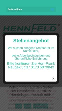 Vorschau der mobilen Webseite hennfeld.de, Hennfeld Logistik & Handelsgesellschaft mbH