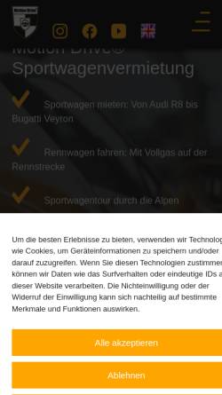 Vorschau der mobilen Webseite www.motion-drive-vermietung.de, Motion-Drive Sportwagenvermietung
