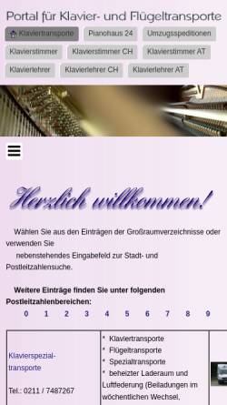 Vorschau der mobilen Webseite www.klaviertransporte.com, Portal für Klaviertransport