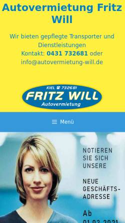 Vorschau der mobilen Webseite www.autovermietung-will.de, Autovermietung Will