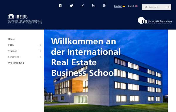 Vorschau von www.irebs.de, IREBS Institut für Immobilienwirtschaft an der Universität Regensburg