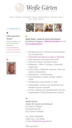 Vorschau der mobilen Webseite www.weisse-gaerten.de, Weiße Gärten, Atelier für Kunst und Schmuck