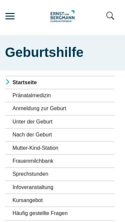 Vorschau der mobilen Webseite geburt-in-potsdam.de, Klinik für Geburtshilfe am Klinikum Ernst von Bergmann
