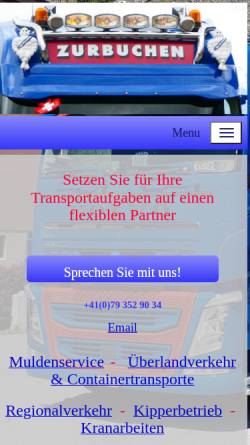Vorschau der mobilen Webseite zurbuchen-transporte.ch, Zurbuchen Transporte AG