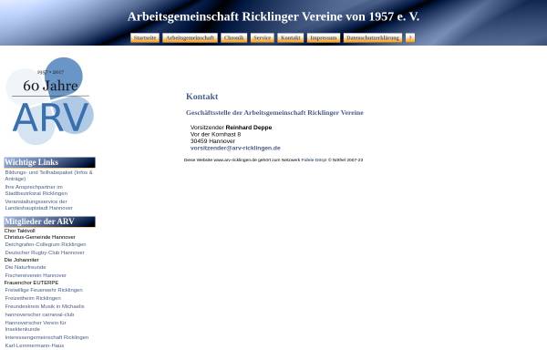Vorschau von www.arv-ricklingen.de, Arbeitsgemeinschaft Ricklinger Vereine von 1957 e. V.