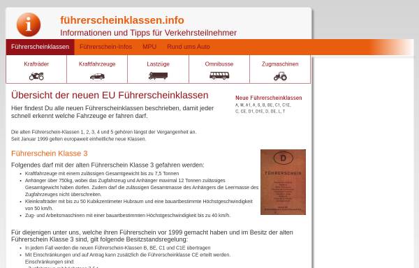 Vorschau von www.xn--fhrerscheinklassen-m6b.info, EU Führerscheinklassen