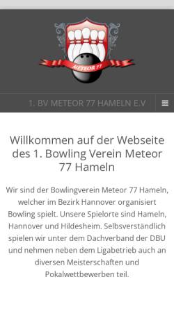 Vorschau der mobilen Webseite www.meteor77.de, 1. Bowling-Verein Meteor 77 Hameln e.V.