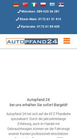Vorschau der mobilen Webseite www.autopfand24.de, Autopfand24 - Andreas Betzelt und Jörg Echtermann GbR