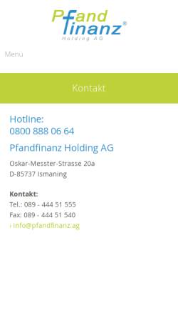 Vorschau der mobilen Webseite www.pfandfinanz.ag, Pfandfinanz Holding AG