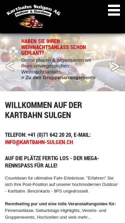 Vorschau der mobilen Webseite www.kartbahn-sulgen.ch, Kartbahn Sulgen AG