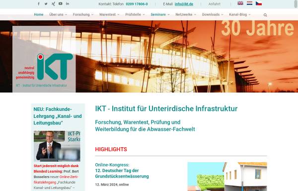 Vorschau von www.ikt.de, IKT Institut für unterirdische Infrastruktur